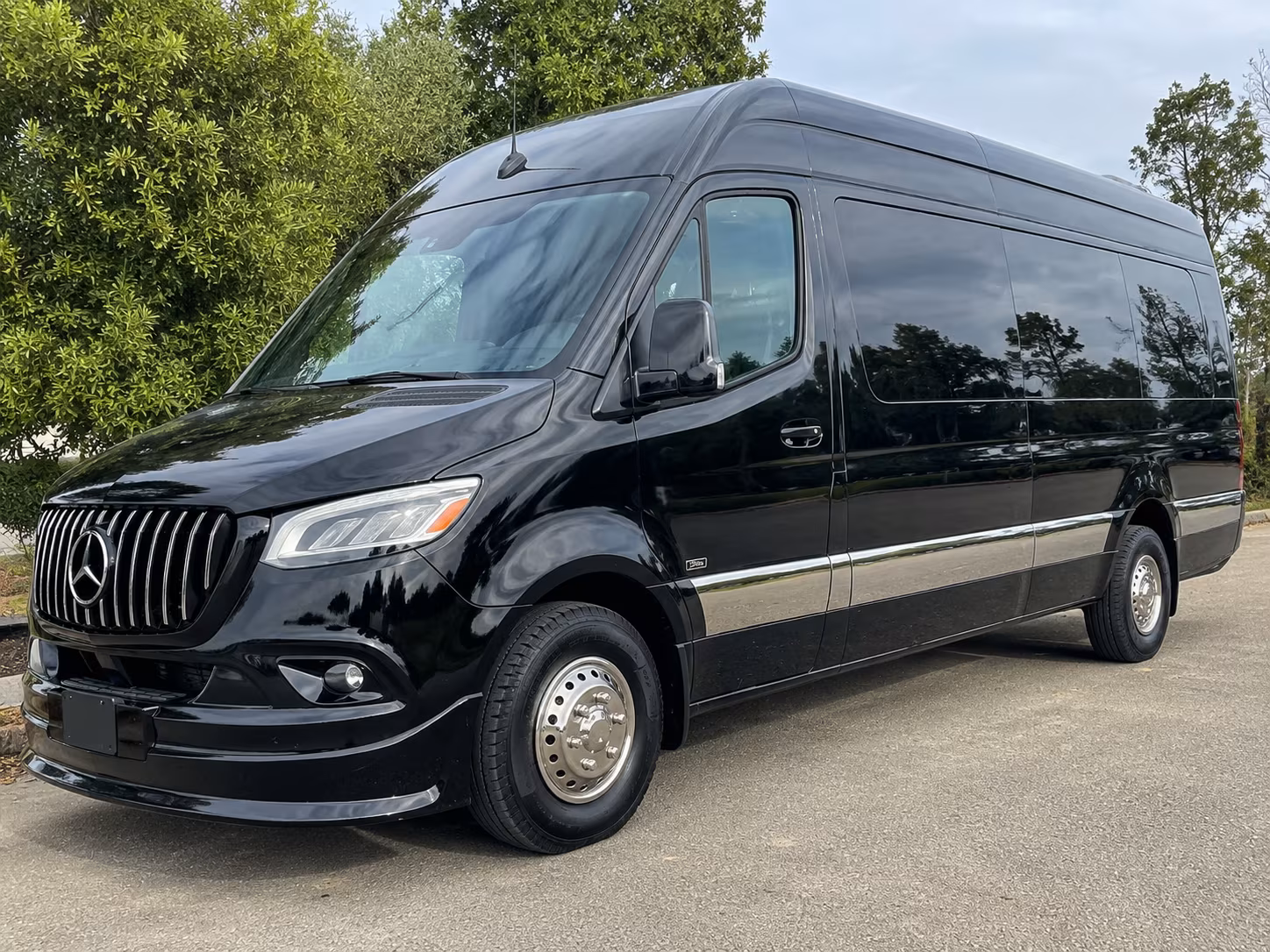wedding guest sprinter van shuttles from hotel blocks to ceremony and reception venues in pasadena